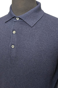 FILIPPO DE LAURENTIIS - Dark Blue Wool, Silk & Cashmere Long Sleeve Knitted Polo PL1MLWSC12R U880