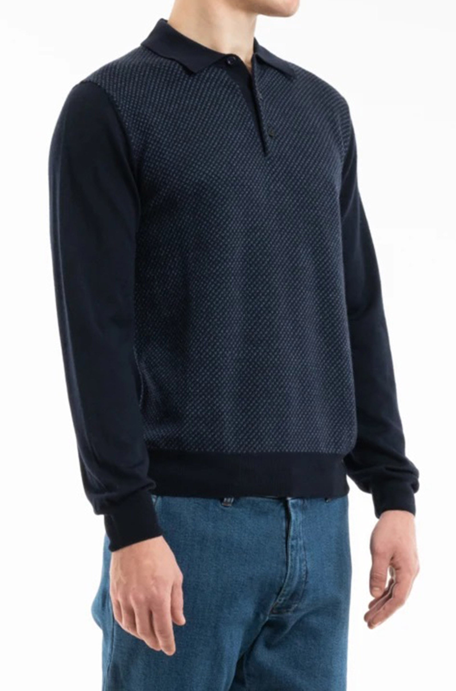 CANALI - Long Sleeve Knitted Polo In Dark Blue MK01959.300.C0017