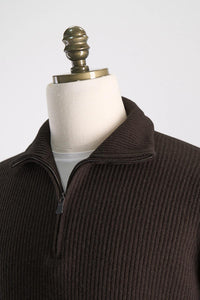 FILIPPO DE LAURENTIIS - Chocolate Brown Wool & Cashmere 1/4 Zip Neck Chunky Ribbed Knit MZ3MLWC7P 289