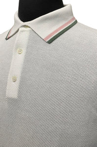 FILIPPO DE LAURENTIIS - White Knitted Polo Shirt in Lightweight Crepe Cotton With Trim Detail