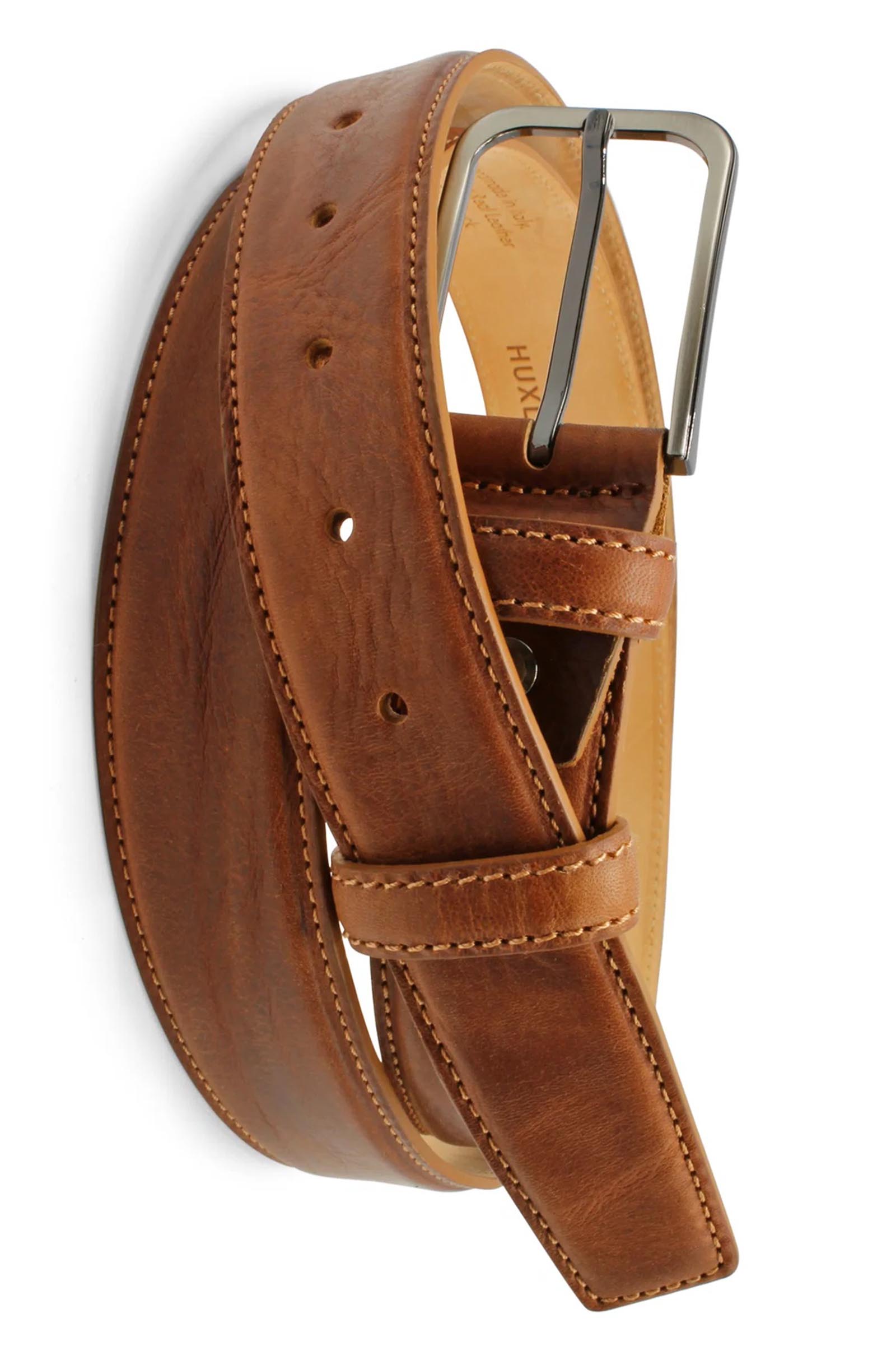 HUXLEY TANNER - Tonal Weathered Effect Belt 35mm In Cognac SOB003