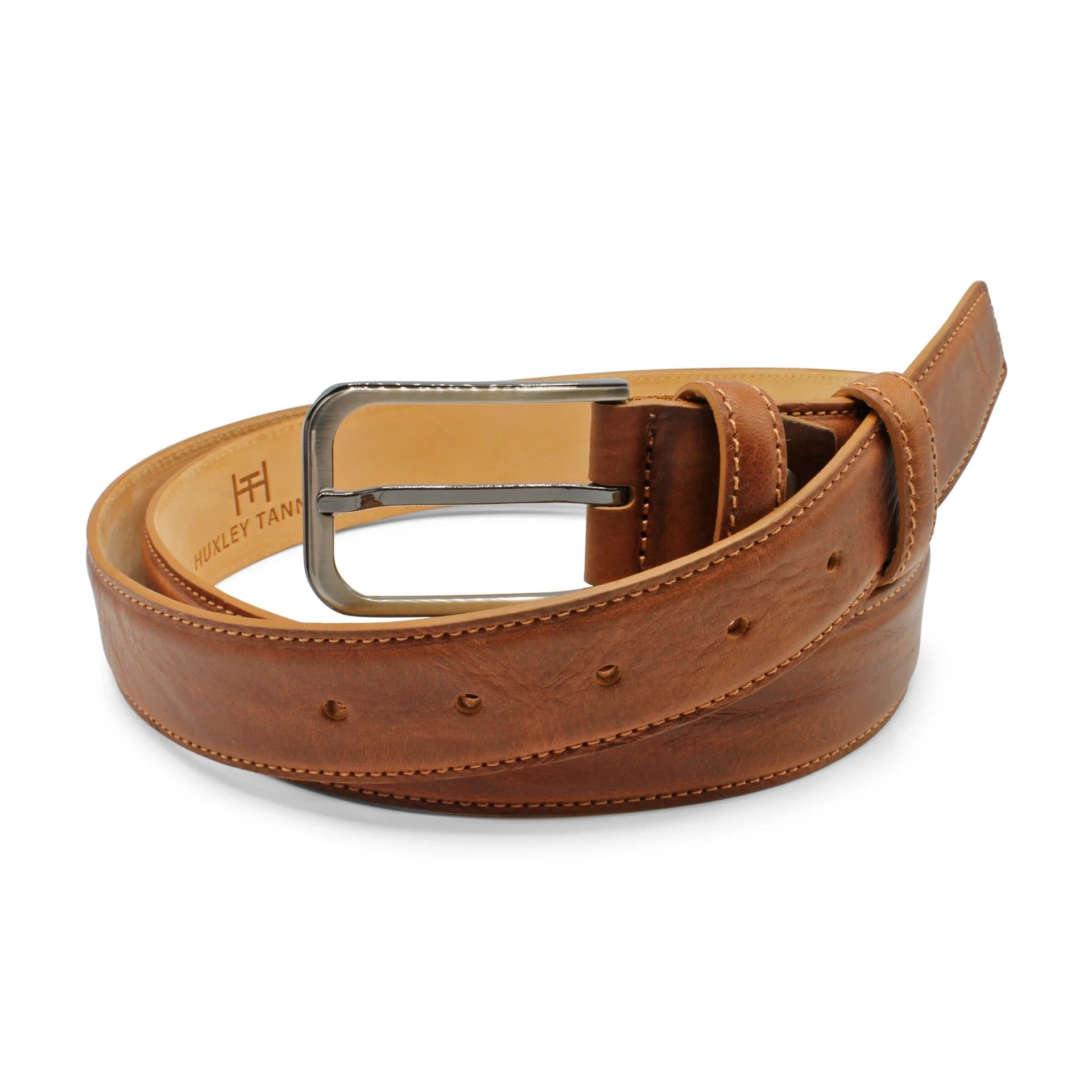 HUXLEY TANNER - Tonal Weathered Effect Belt 35mm In Cognac SOB003