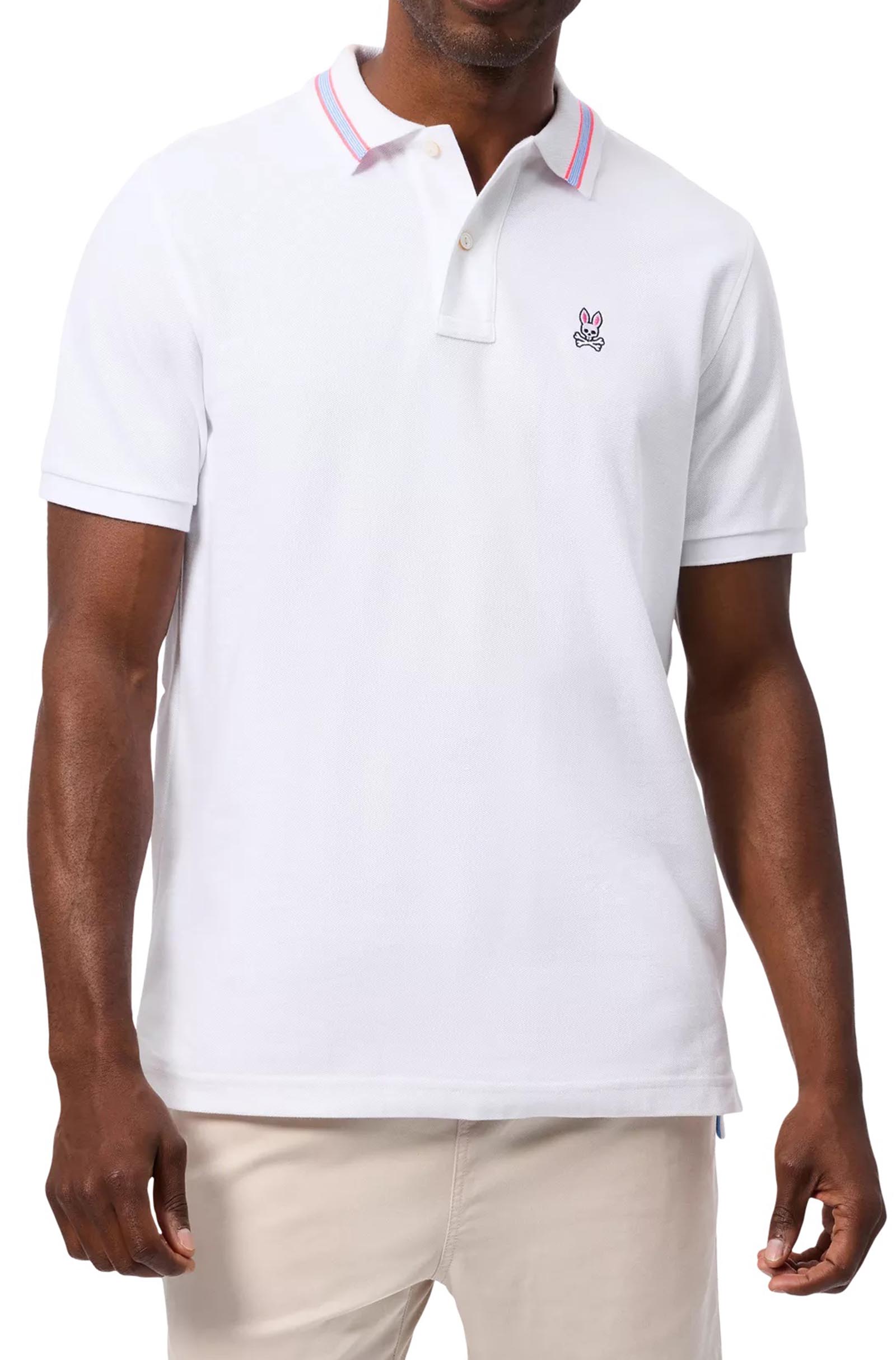 PSYCHO BUNNY - WALTER Pique Polo Shirt In White B6K703D200 WHT