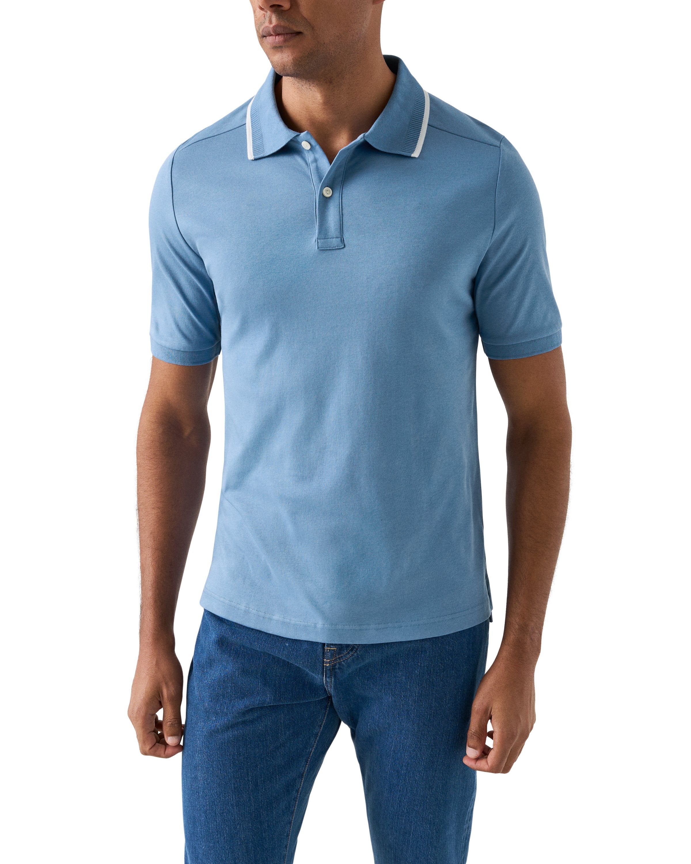 ETON - Cotton Interlock Polo Shirt in Light Blue 10001293422