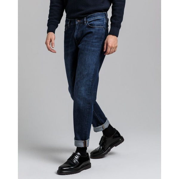 BOSS - MAINE3 Dark Blue Regular Fit Smart Jeans In Melange Stretch